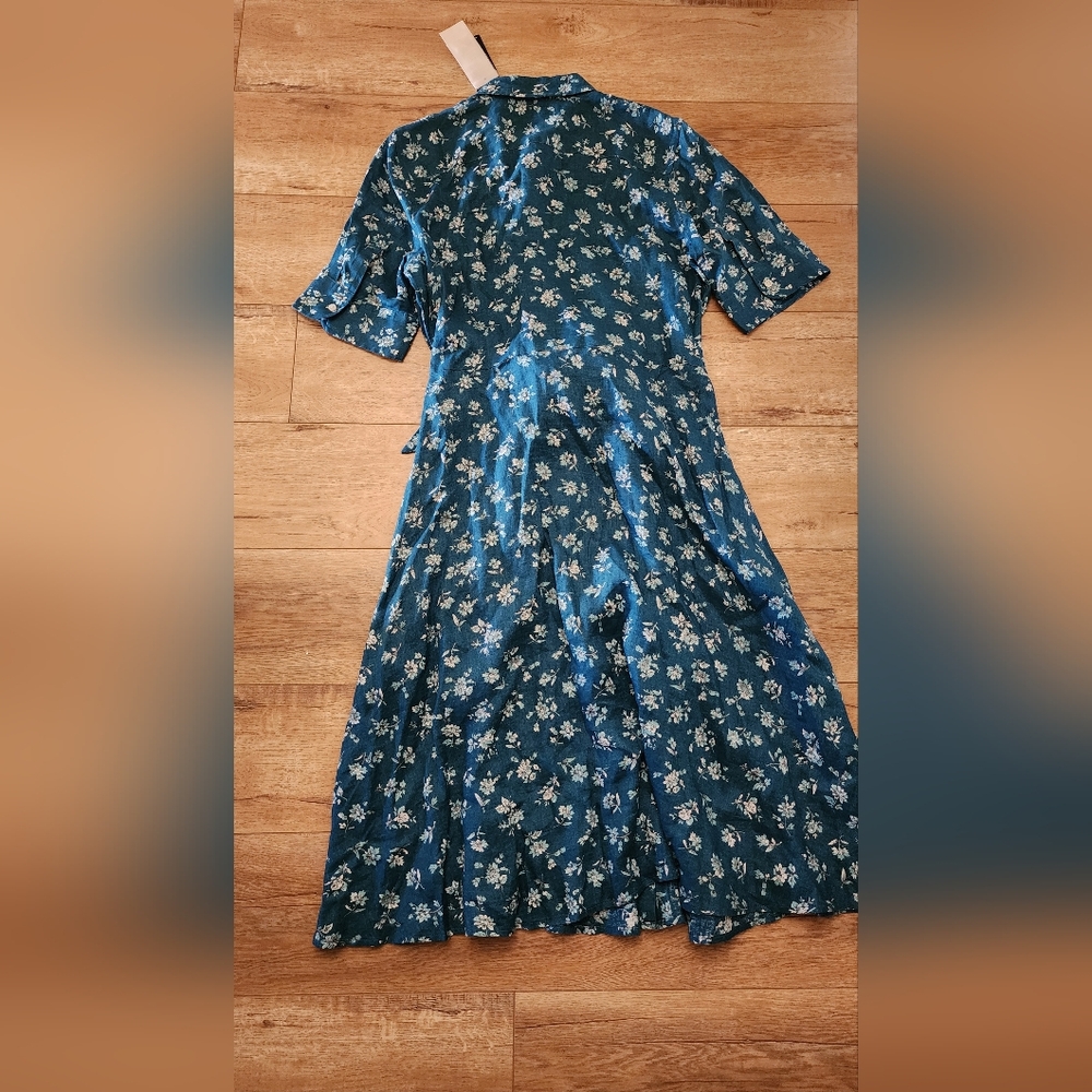 NWT $185 Ralph Lauren womens 10 Floral Linen MidI Dress Waist Bow Tie Button Up - Picture 12 of 13